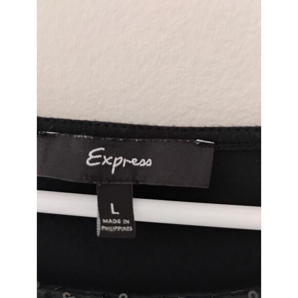 Large Vintage Black Express Mini Dress With Pockets And Sequins. Y2k. 2005. - Picture 4 of 13